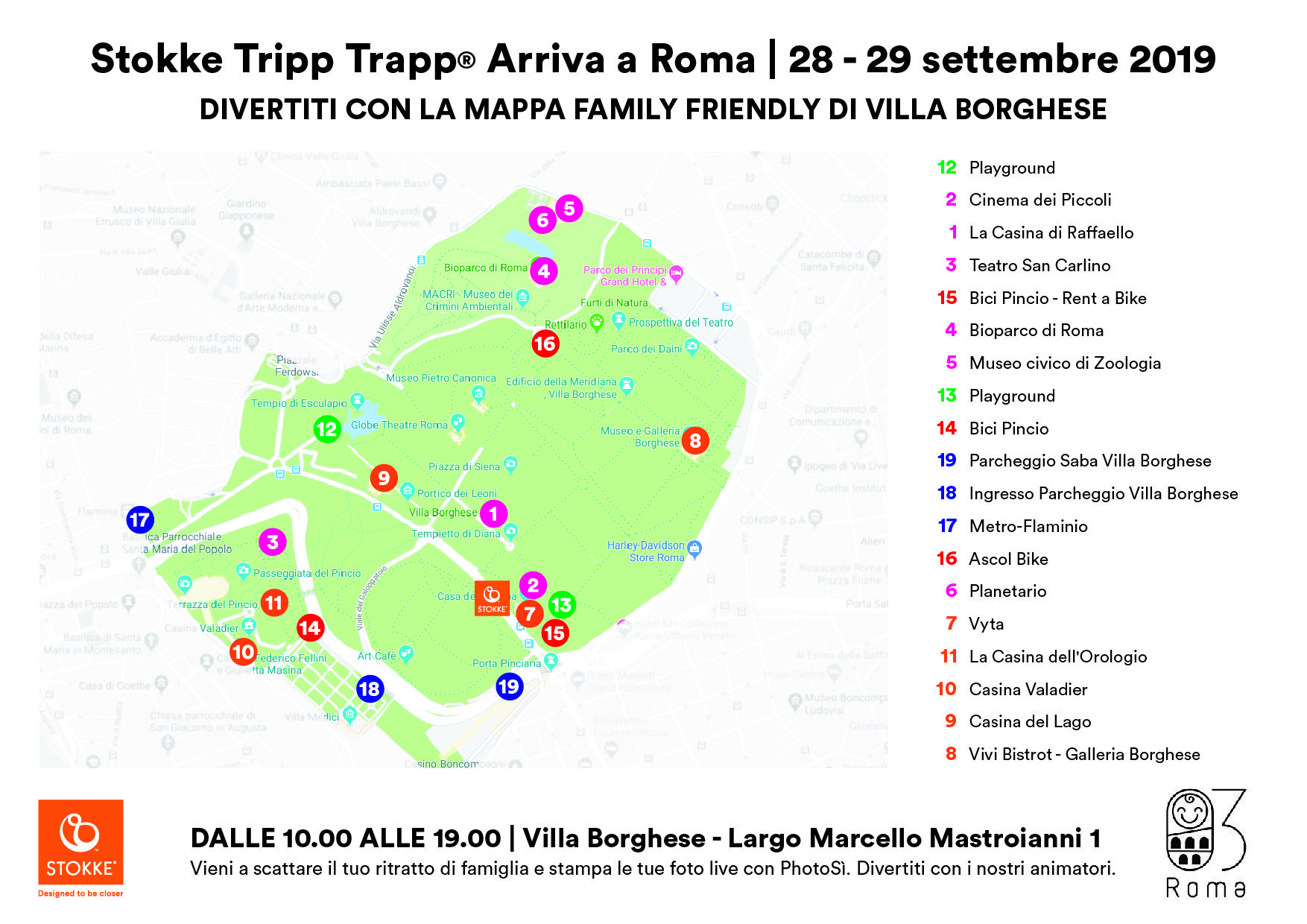 La mappa di villa borghese family friendly per bambini weekend