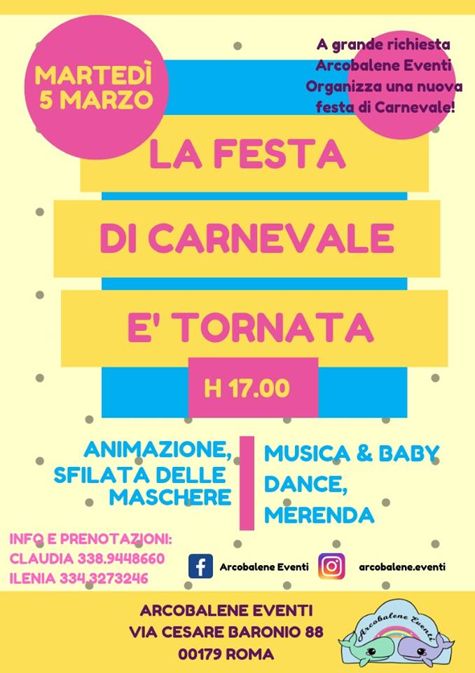 festa carnevale roma bambini arcobalene