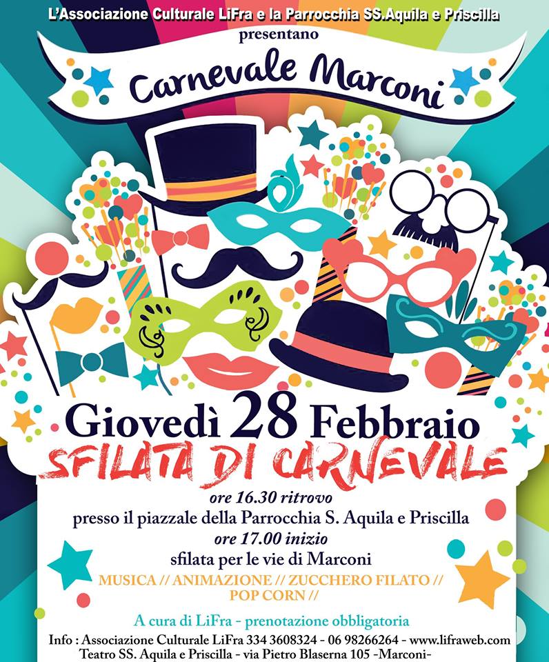 locandina eventi carnevale roma marconi sfilate carri