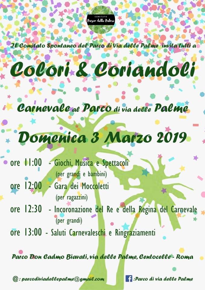 locandina eventi carnevale roma parco delle palme centocelle